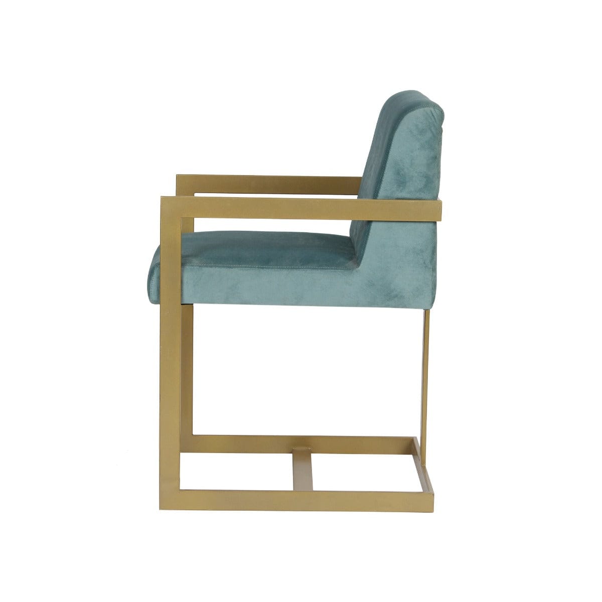 Verve Sea Blue Velvet Fabric Dining Metal Chair In Gold Finish