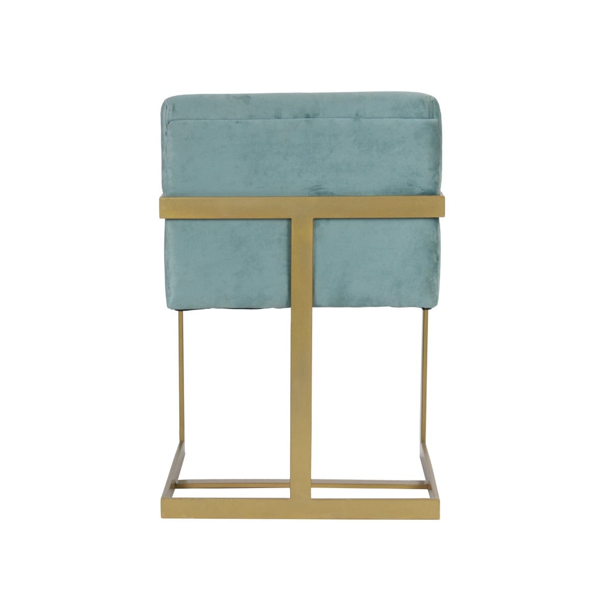 Verve Sea Blue Velvet Fabric Dining Metal Chair In Gold Finish