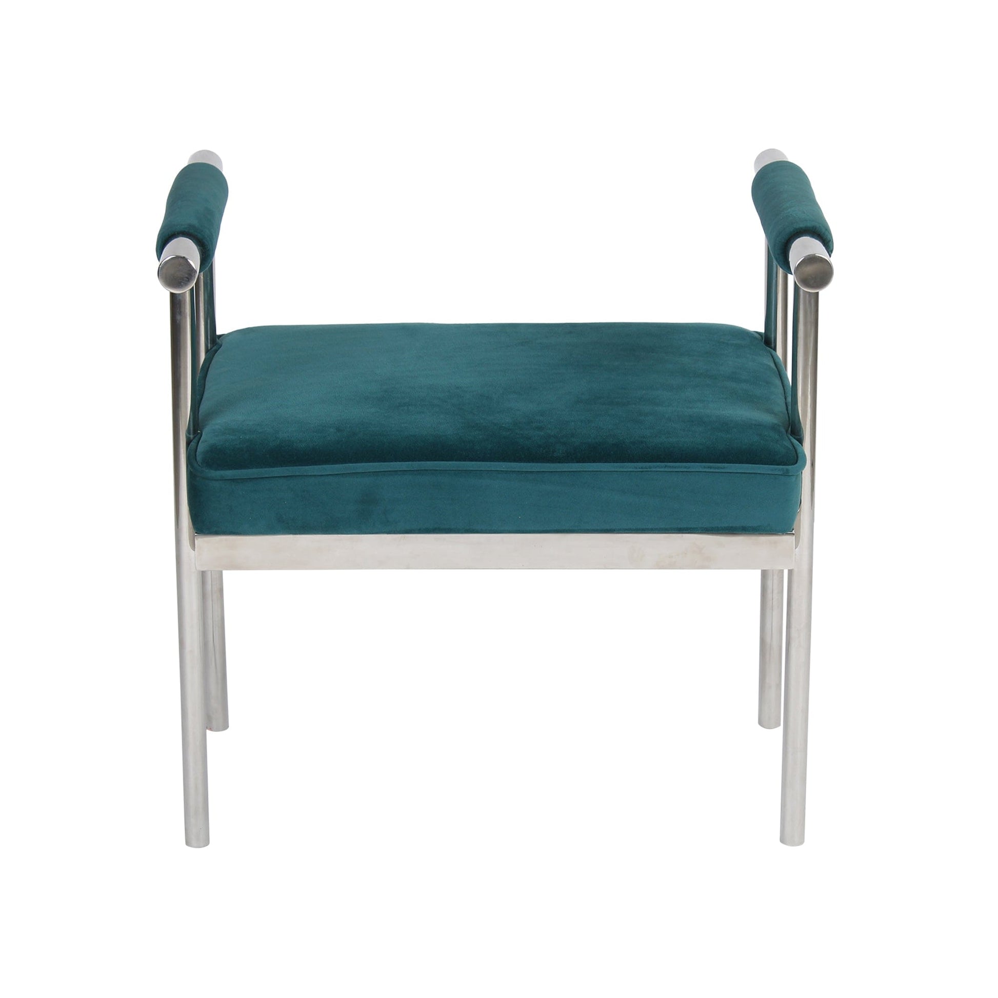 Mirage Stainless Steel Ottoman With Teal Velvet Fabric