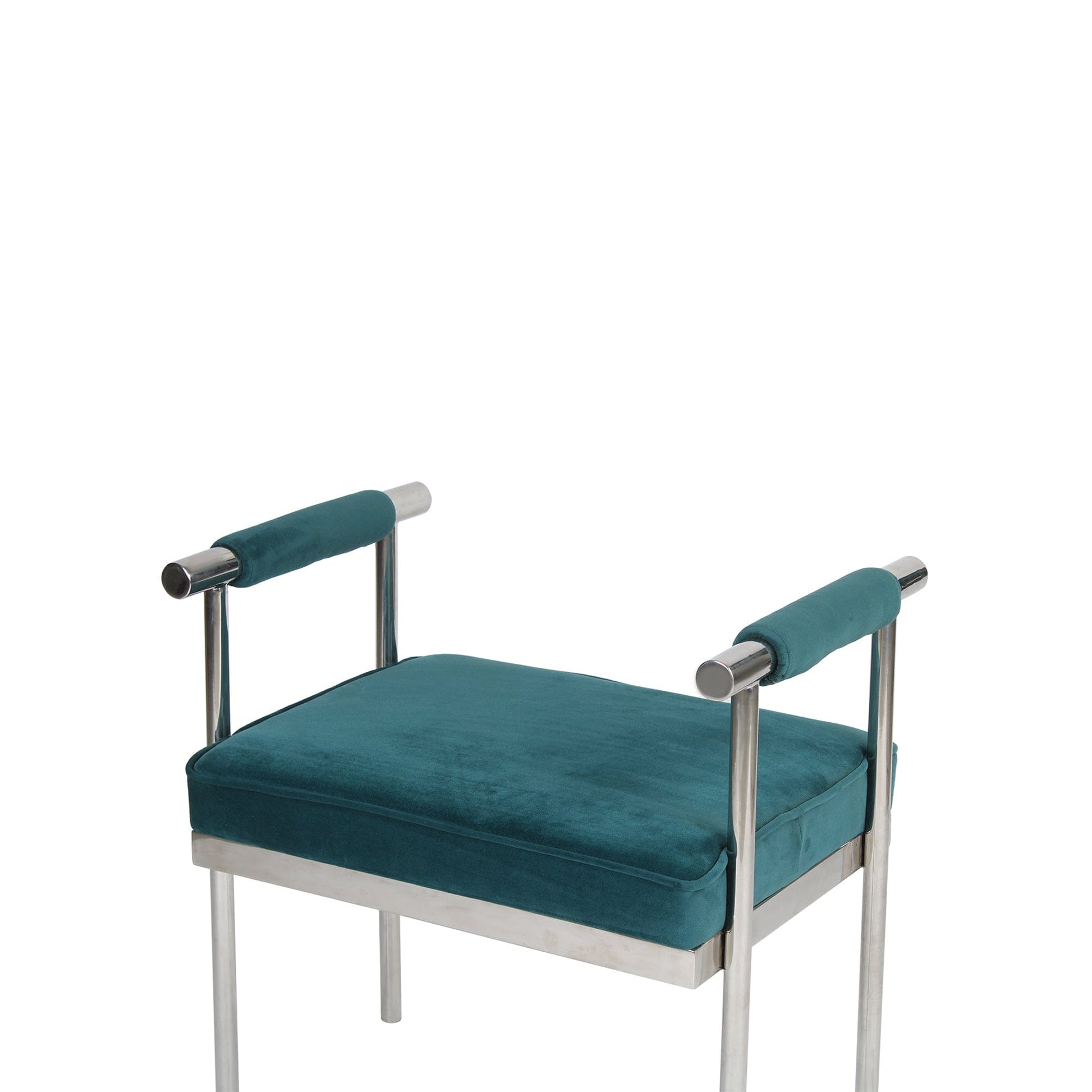 Mirage Stainless Steel Ottoman With Teal Velvet Fabric