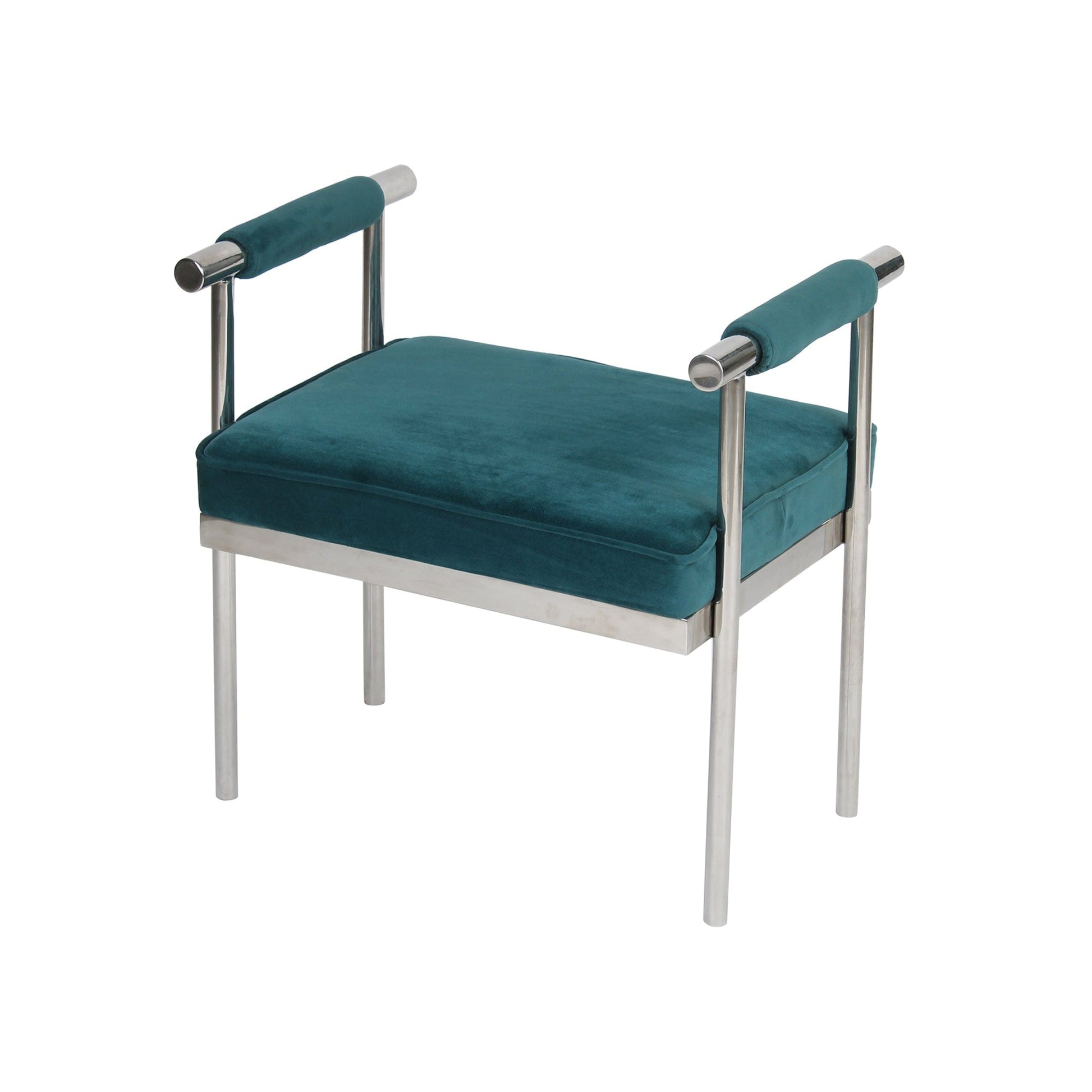 Mirage Stainless Steel Ottoman With Teal Velvet Fabric