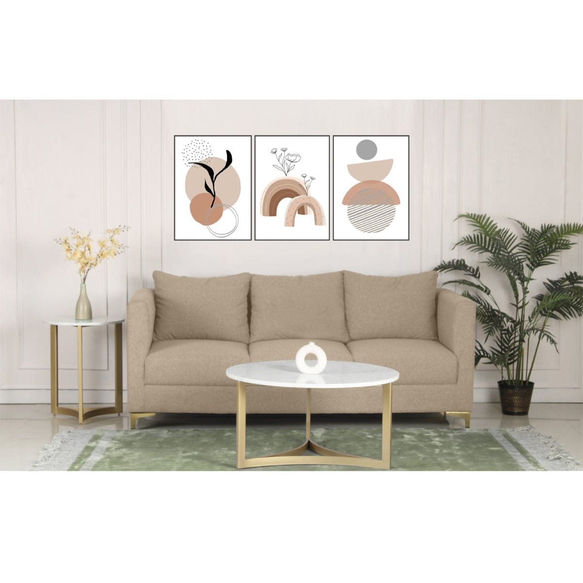 Fresco Three Seater Beige Sofa