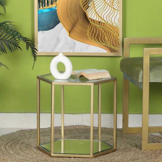 Zenith Glass Side Or End Table In Gold Finish