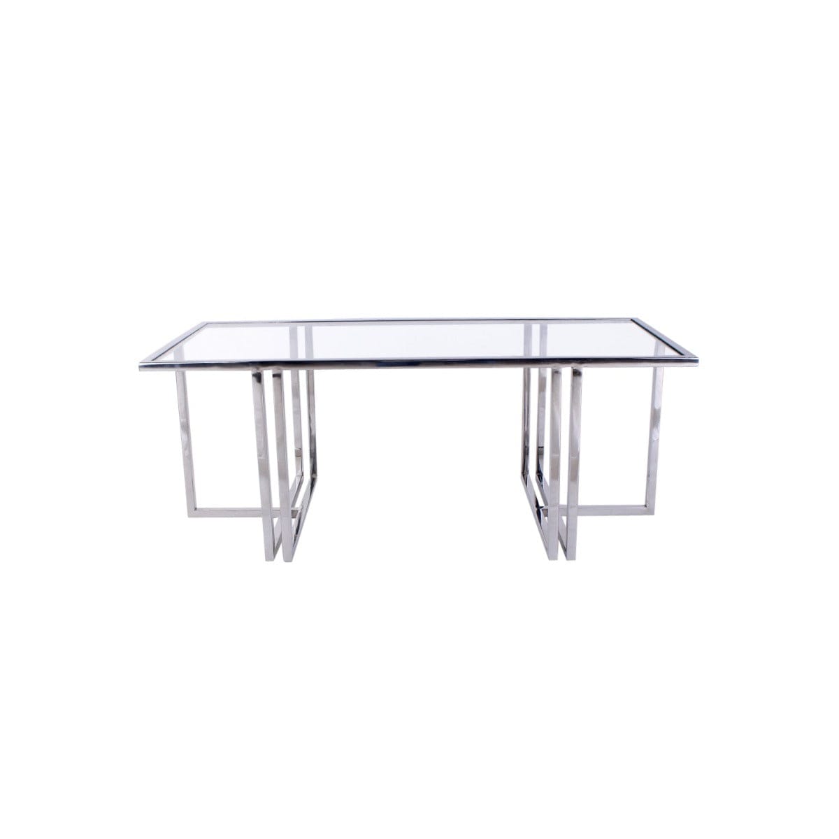 MochaMingle Glass Coffee Table In Chrome Finish