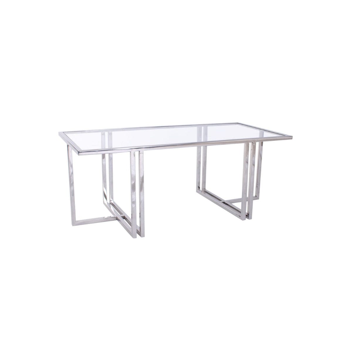 MochaMingle Glass Coffee Table In Chrome Finish