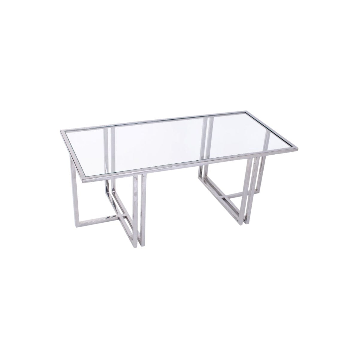 MochaMingle Glass Coffee Table In Chrome Finish