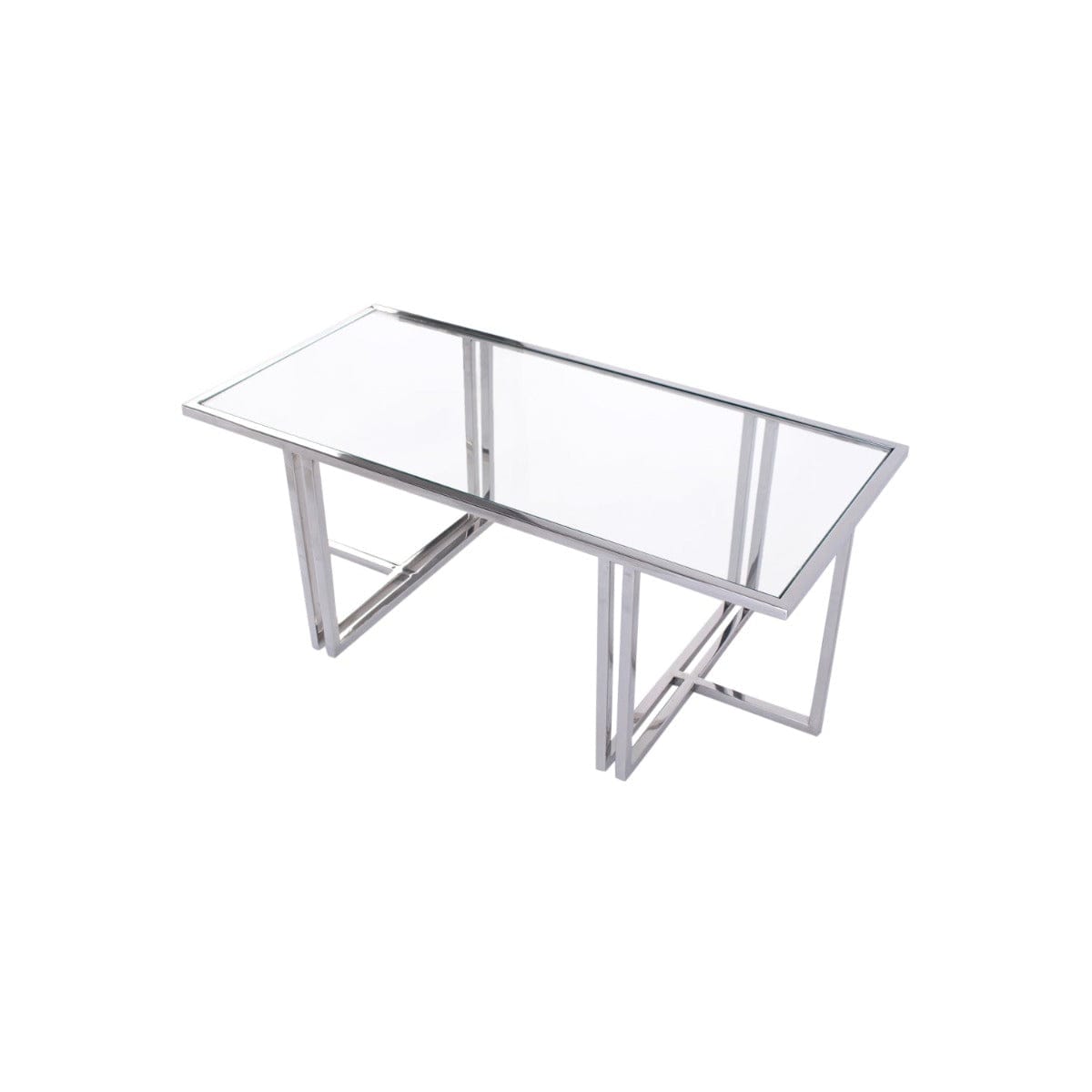 MochaMingle Glass Coffee Table In Chrome Finish