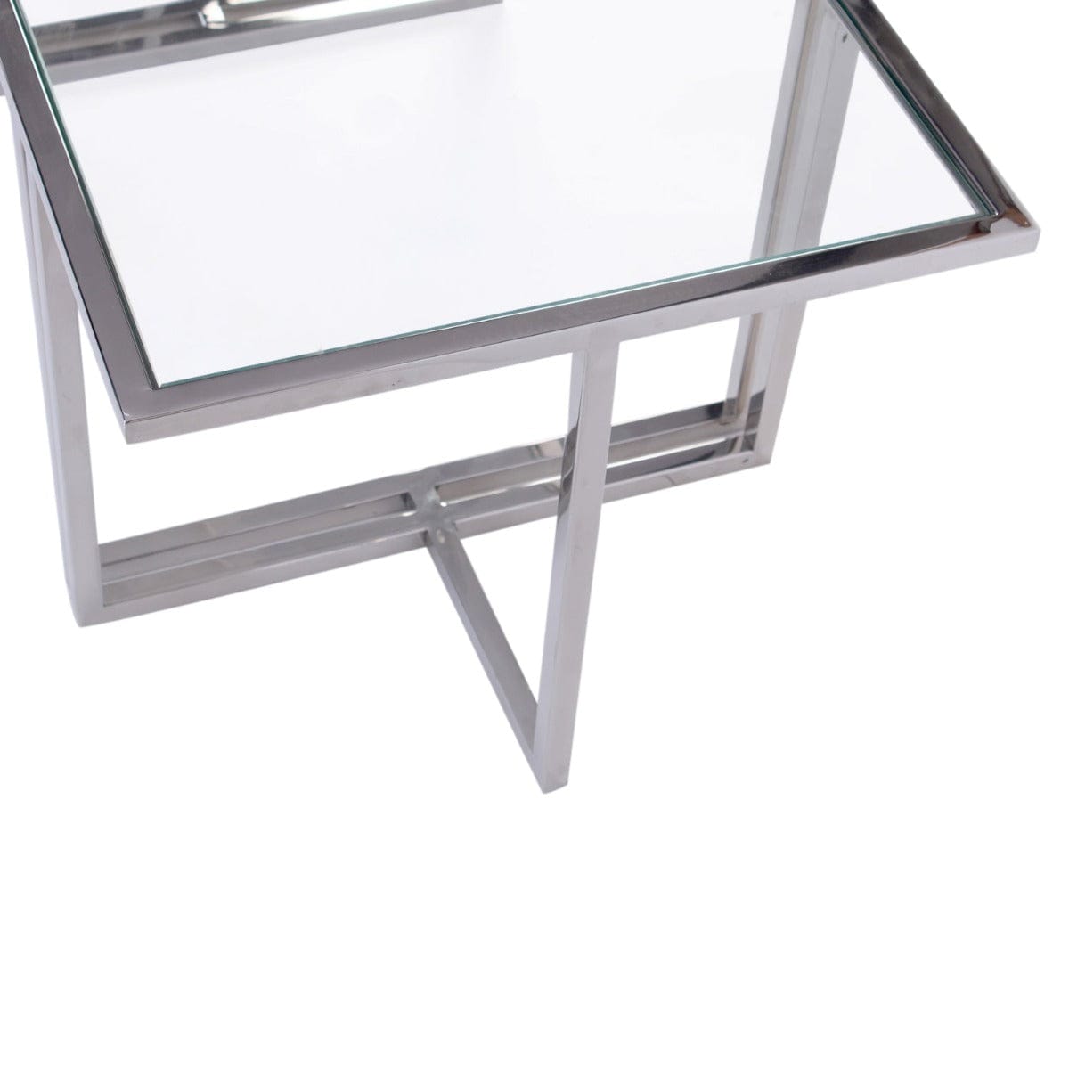 MochaMingle Glass Coffee Table In Chrome Finish