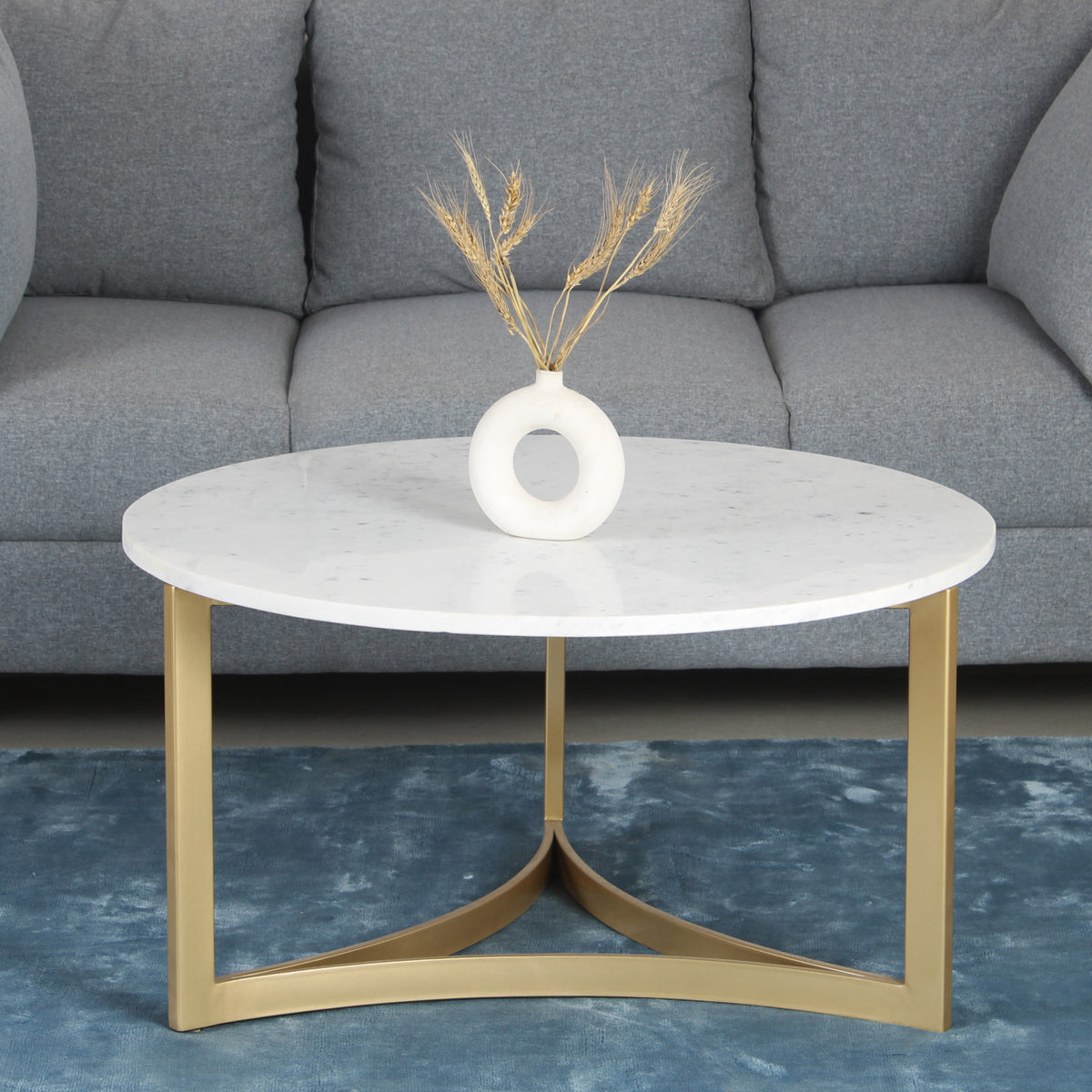 FrothFurnish Marble Coffee Table In Gold Finish