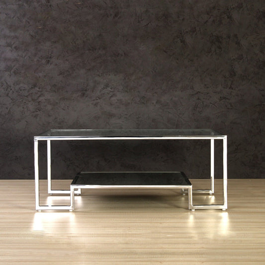 Sip Station Glass Coffee Table In Chrome Finish