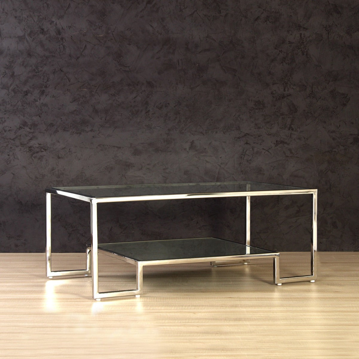 Sip Station Glass Coffee Table In Chrome Finish