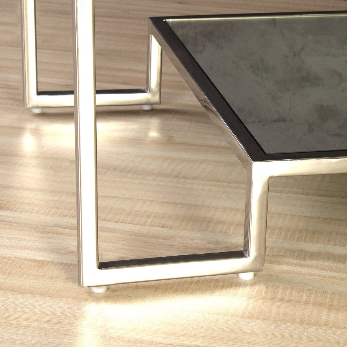 Sip Station Glass Coffee Table In Chrome Finish