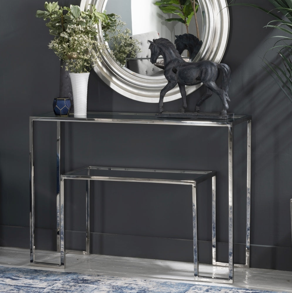 Ethos Glass Console Table In Chrome Finish