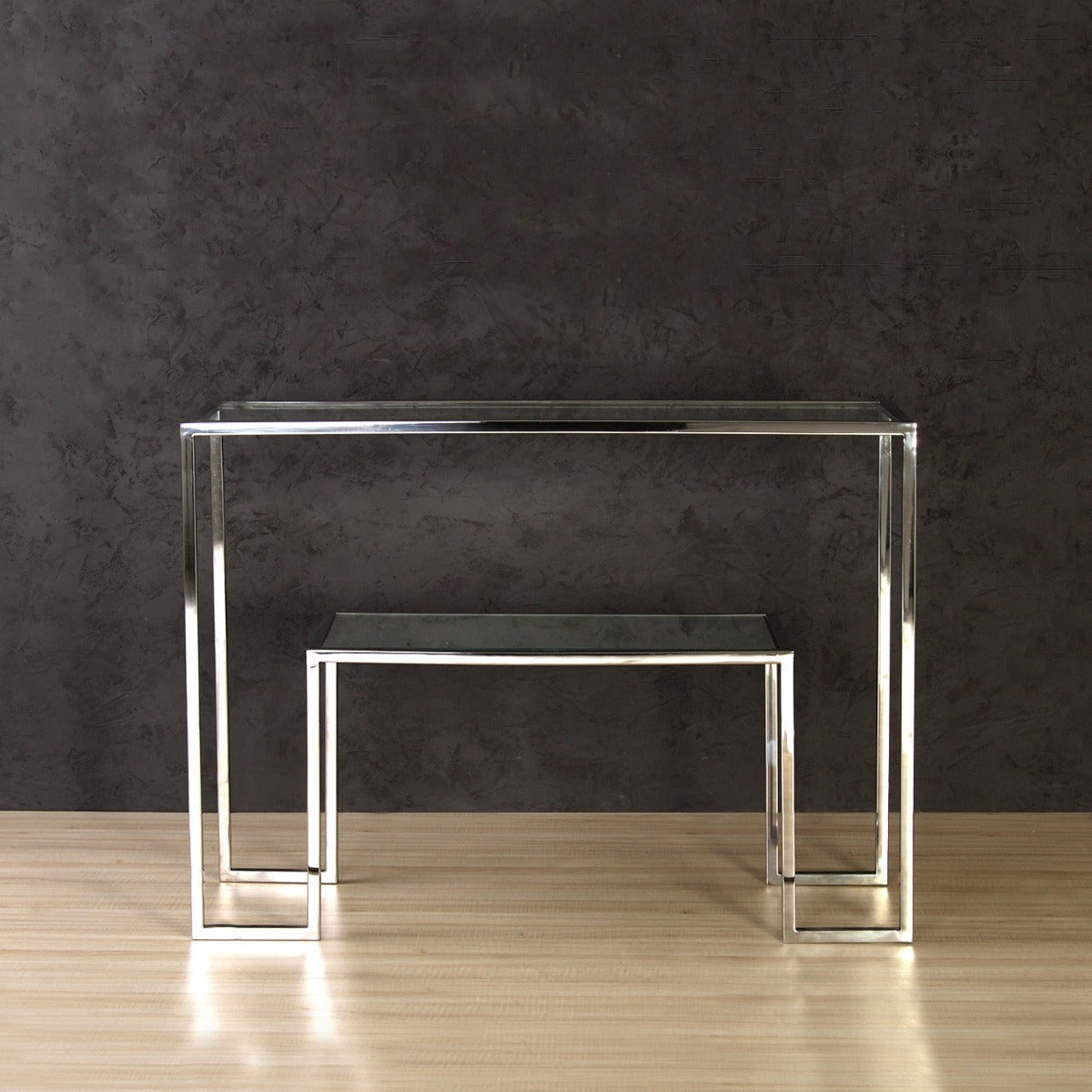 Ethos Glass Console Table In Chrome Finish