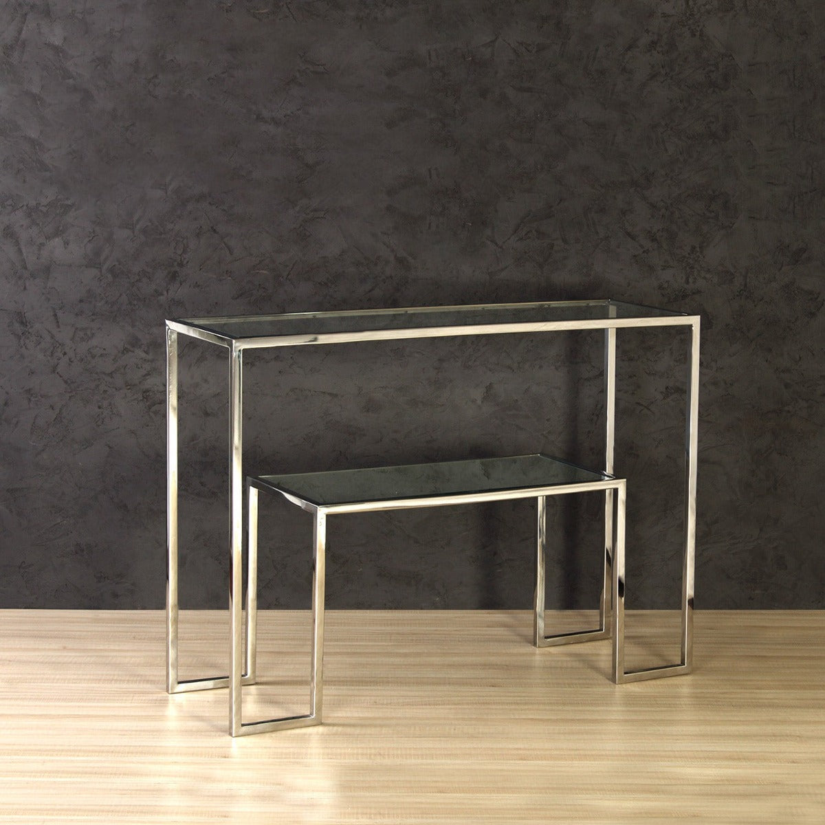 Ethos Glass Console Table In Chrome Finish