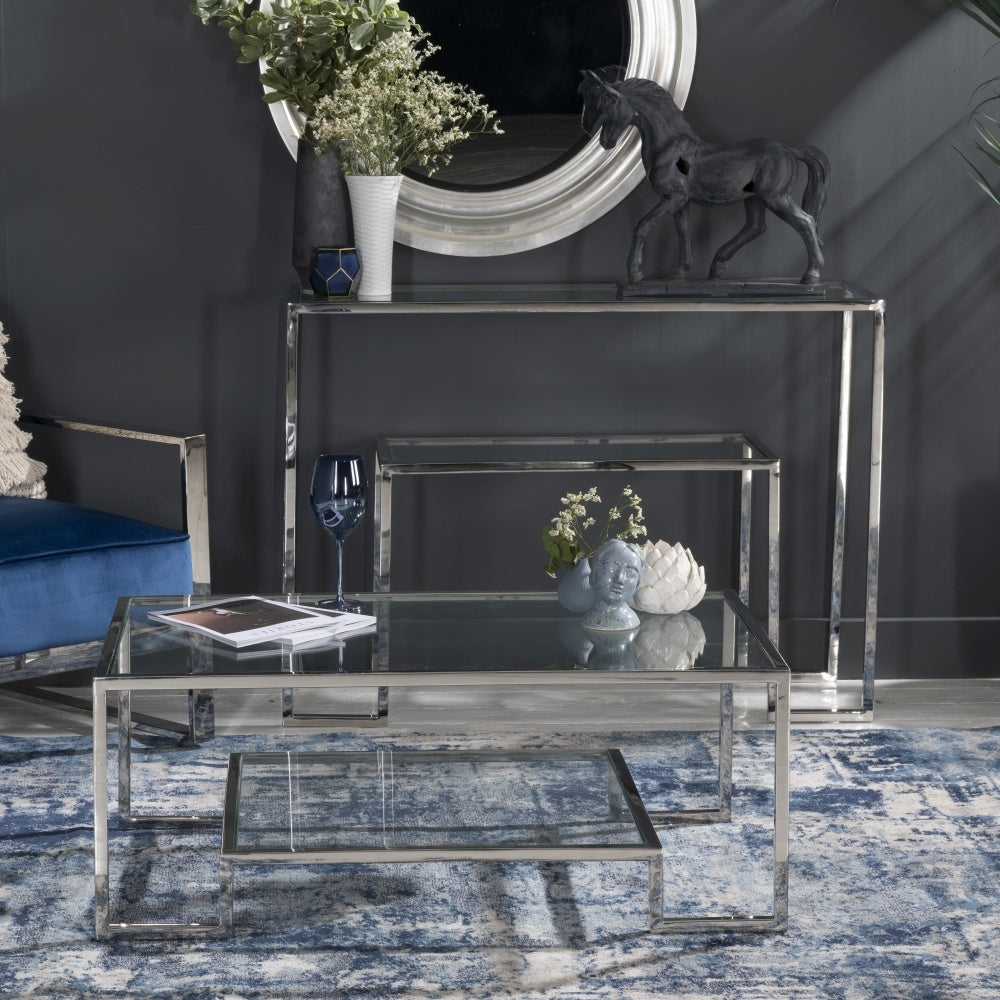 Ethos Glass Console Table In Chrome Finish