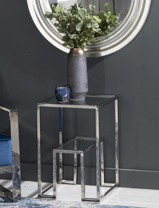 Twilight Glass Side Table In Chrome Finish