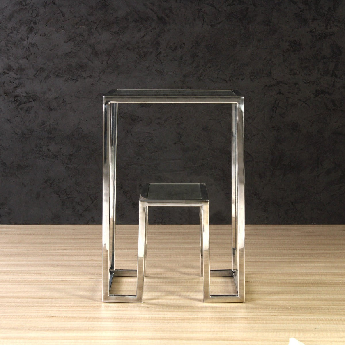 Twilight Glass Side Table In Chrome Finish