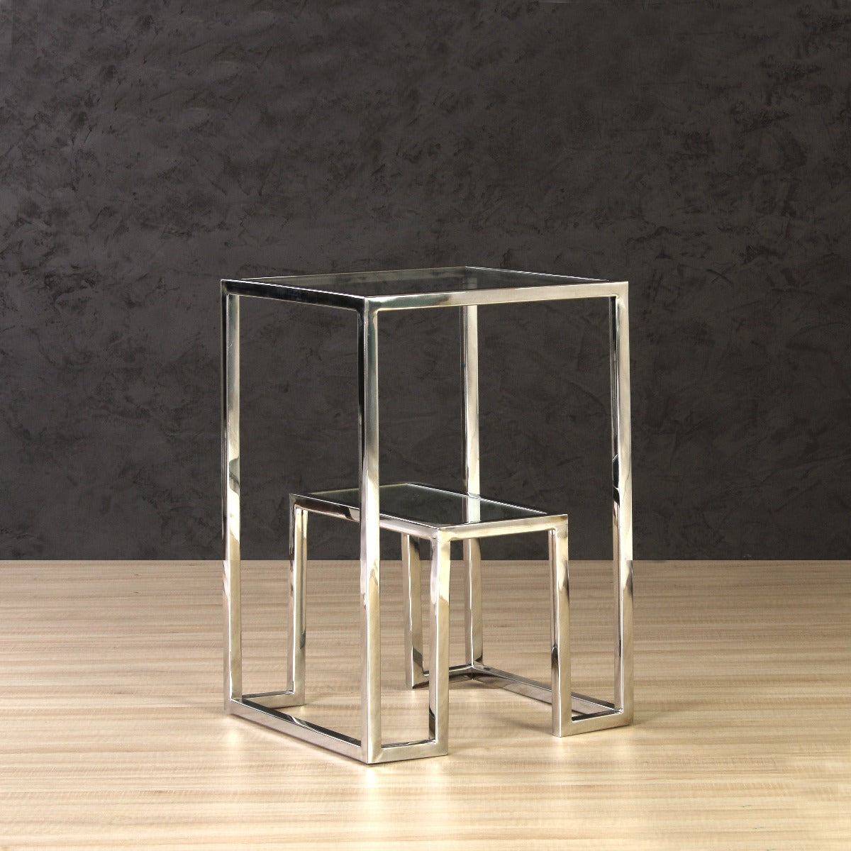 Twilight Glass Side Table In Chrome Finish