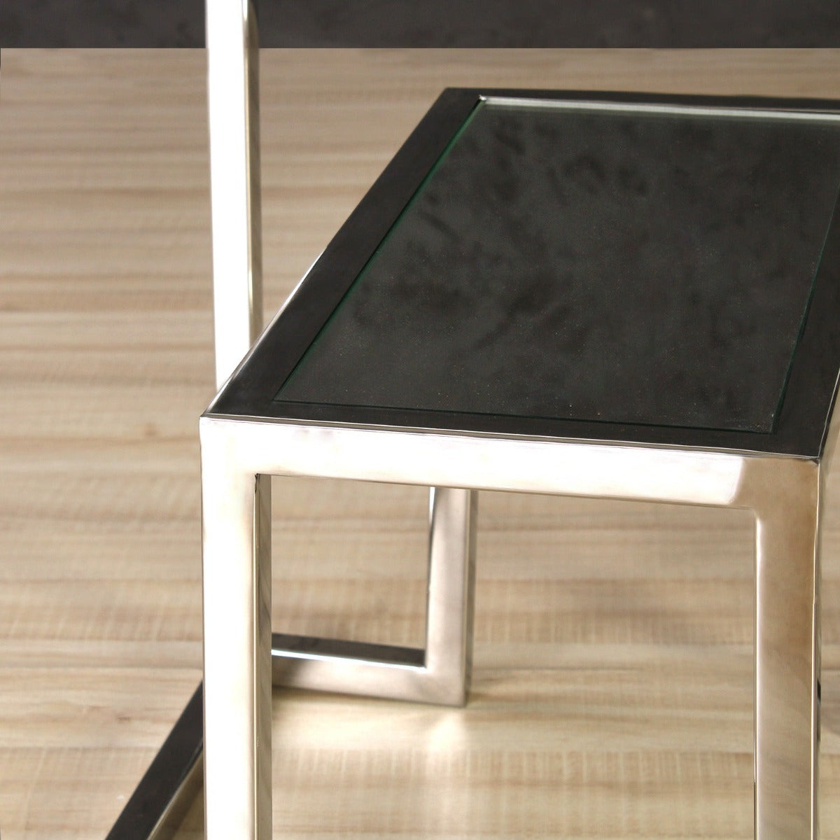 Twilight Glass Side Table In Chrome Finish