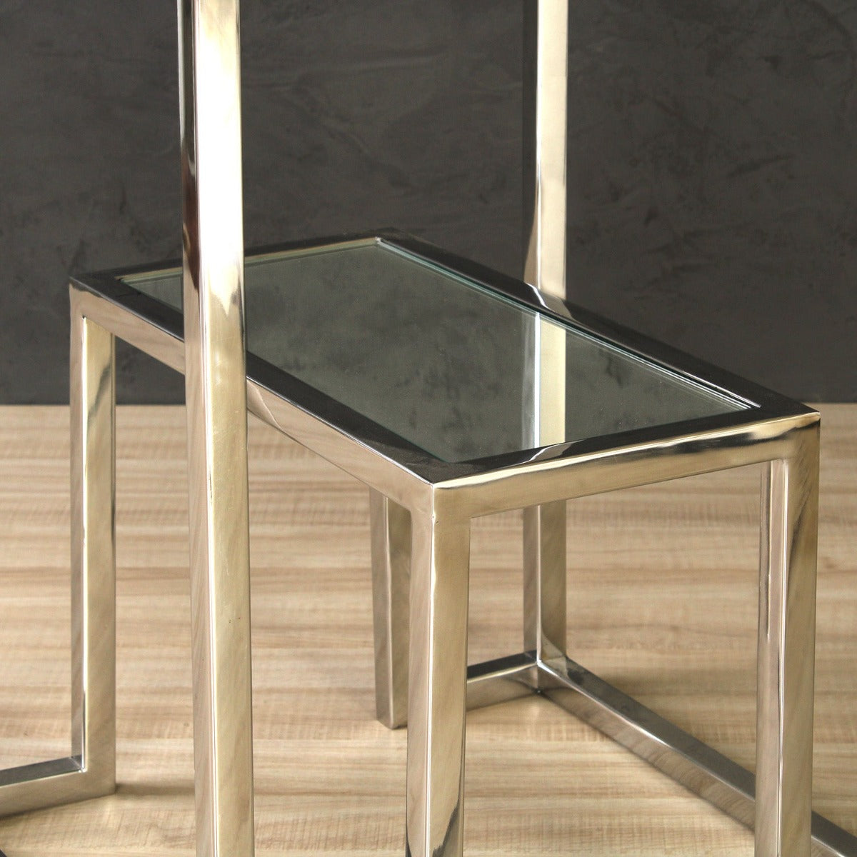 Twilight Glass Side Table In Chrome Finish