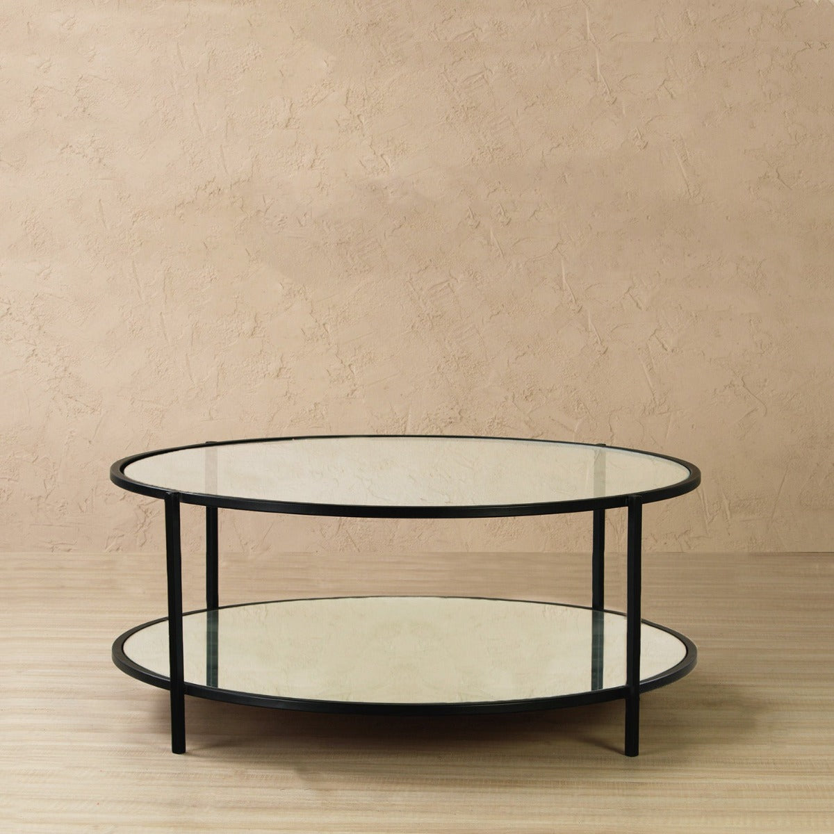 Blend Bench Glass Round Coffee Table In Black Finish