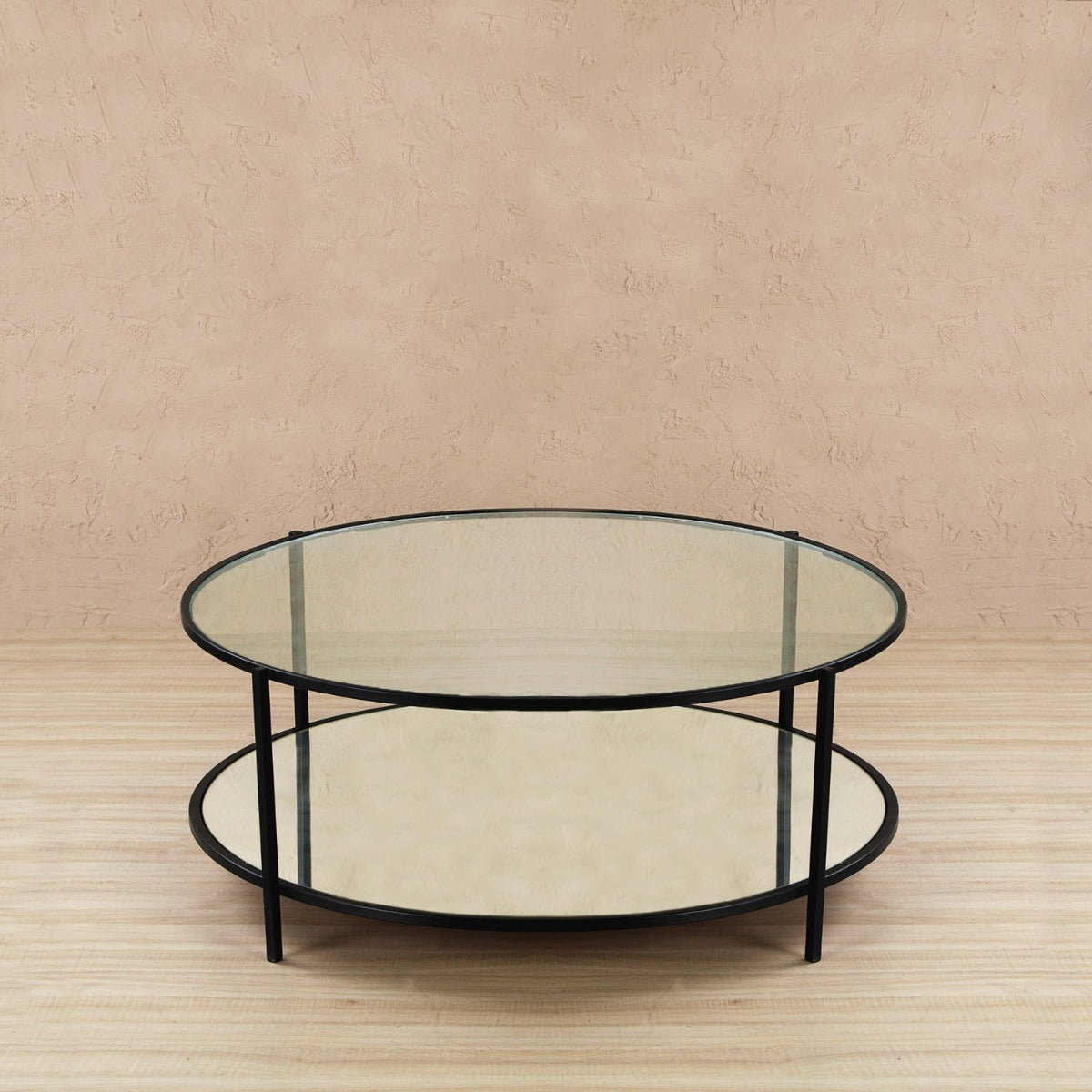 Blend Bench Glass Round Coffee Table In Black Finish