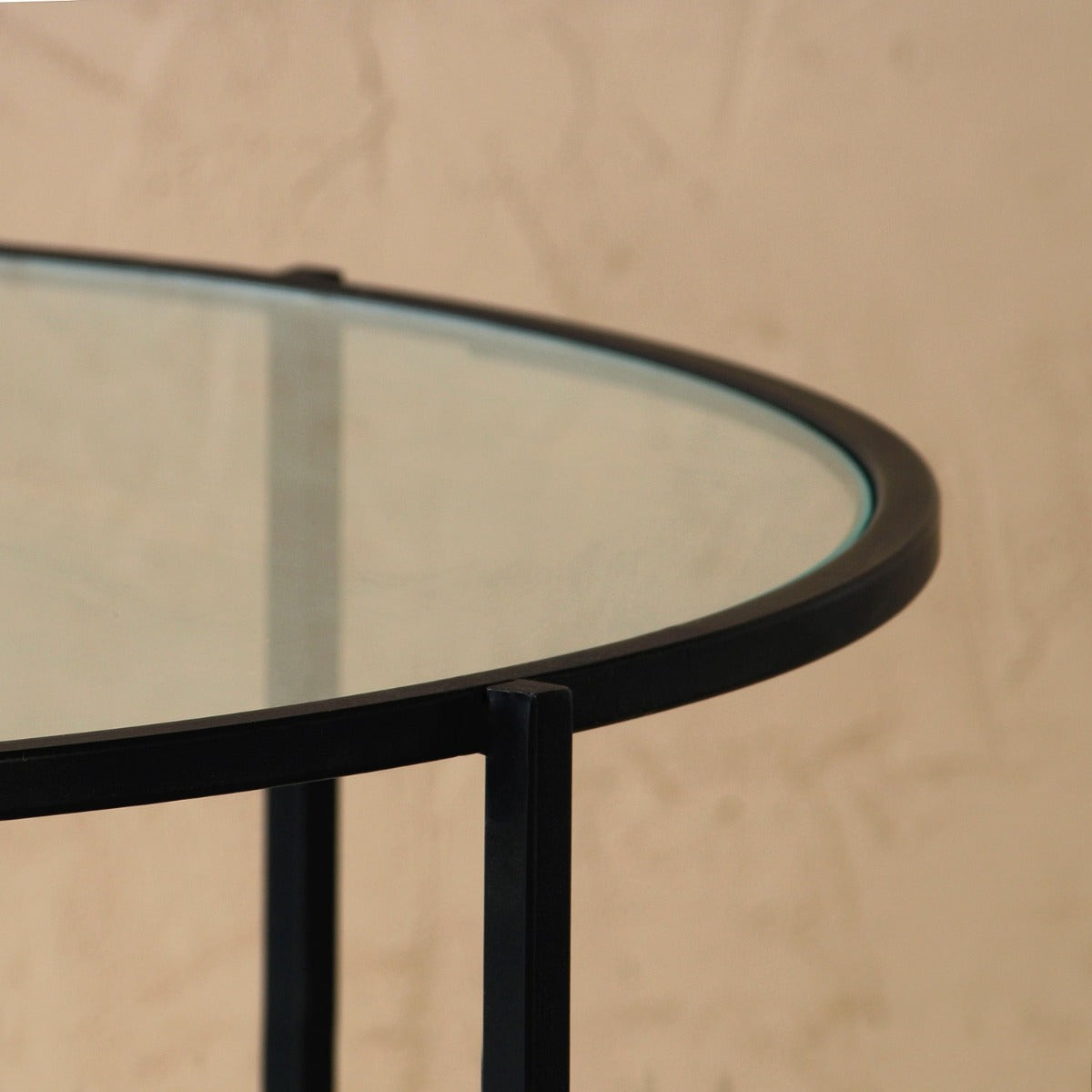 Blend Bench Glass Round Coffee Table In Black Finish