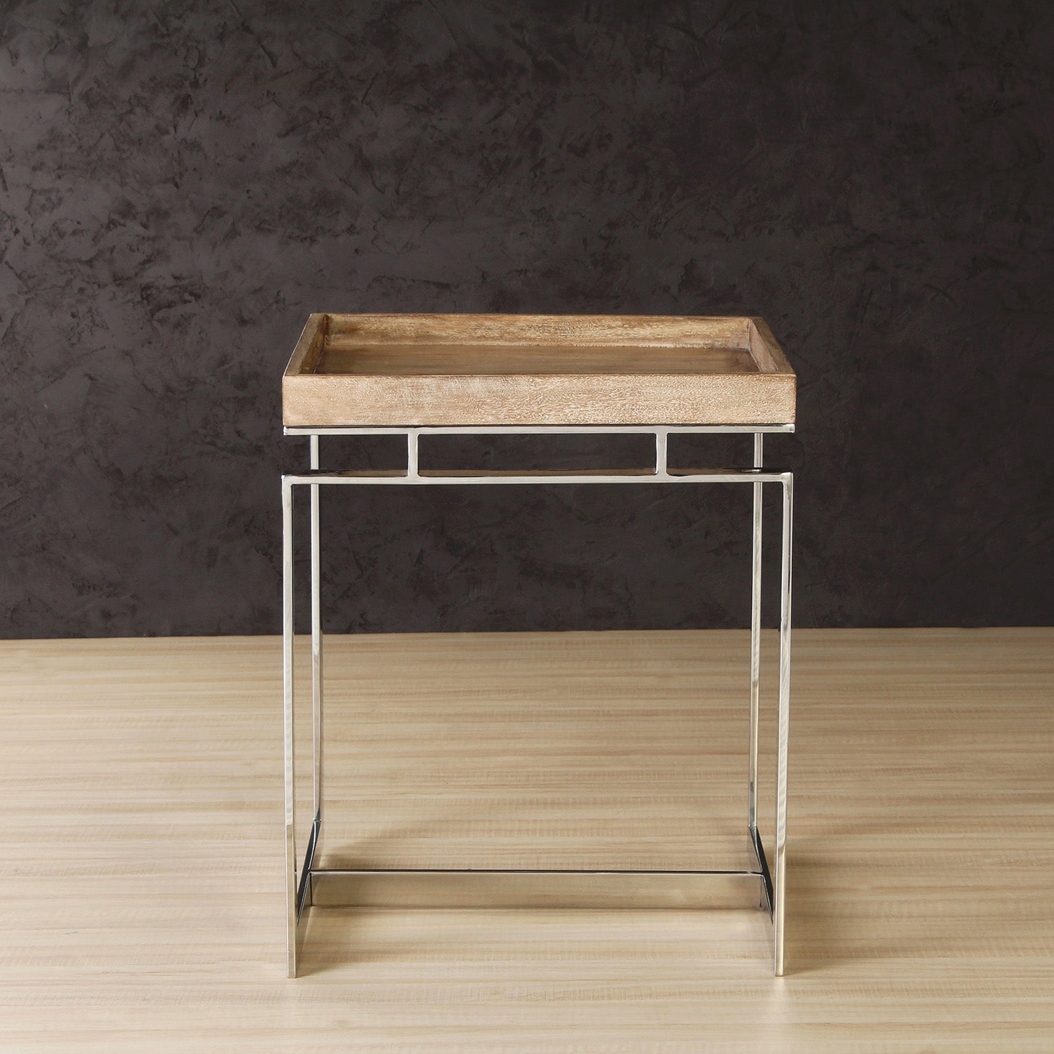 Steamy Surface Wooden Side Table In Chrome Finish