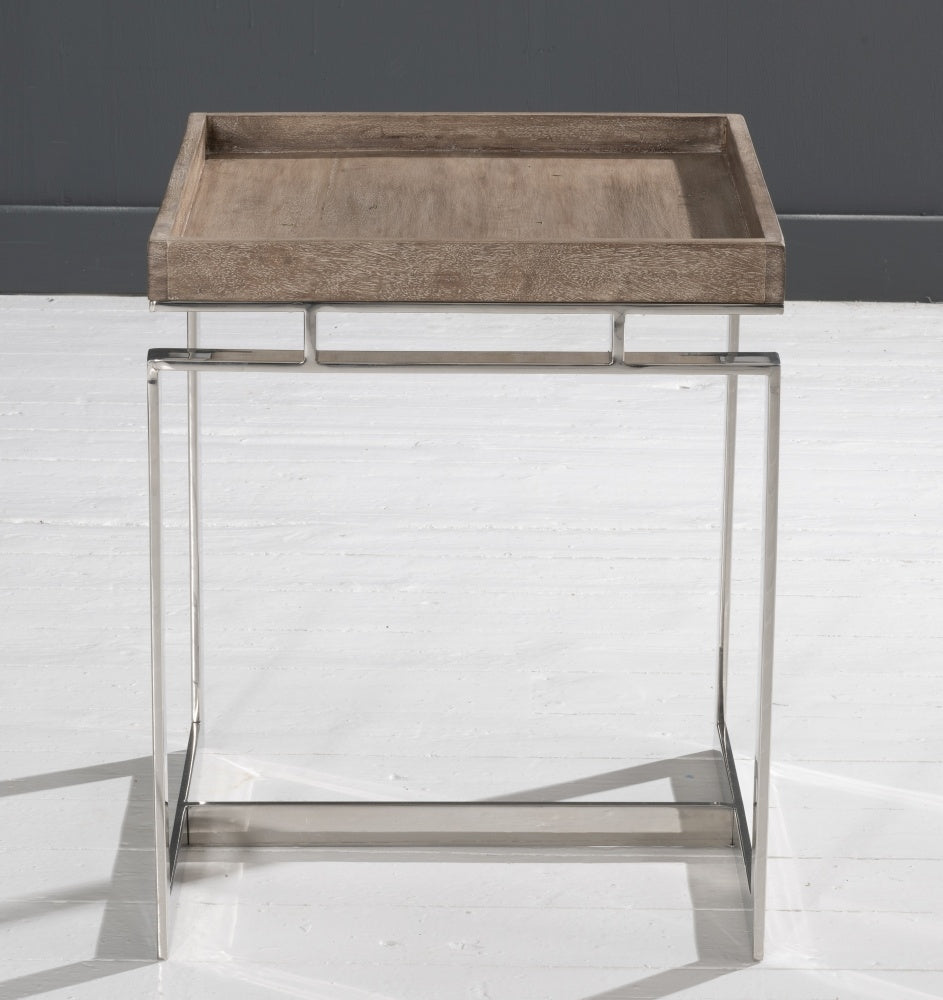 Steamy Surface Wooden Side Table In Chrome Finish