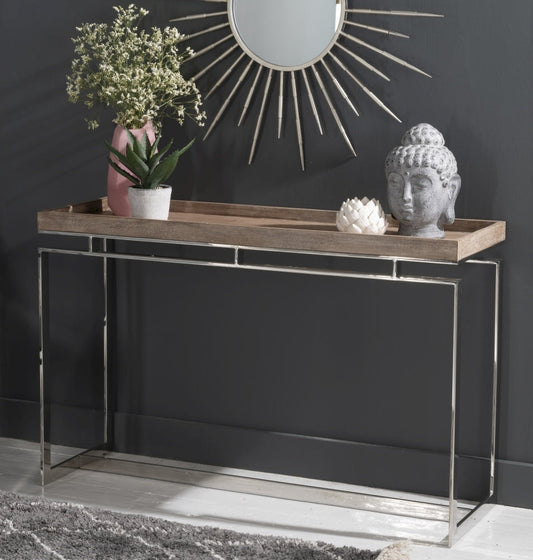 Crest Wooden Console Table In Chrome Finish