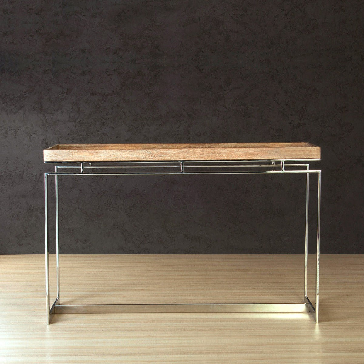 Crest Wooden Console Table In Chrome Finish