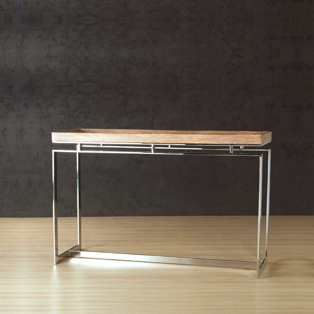 Crest Wooden Console Table In Chrome Finish