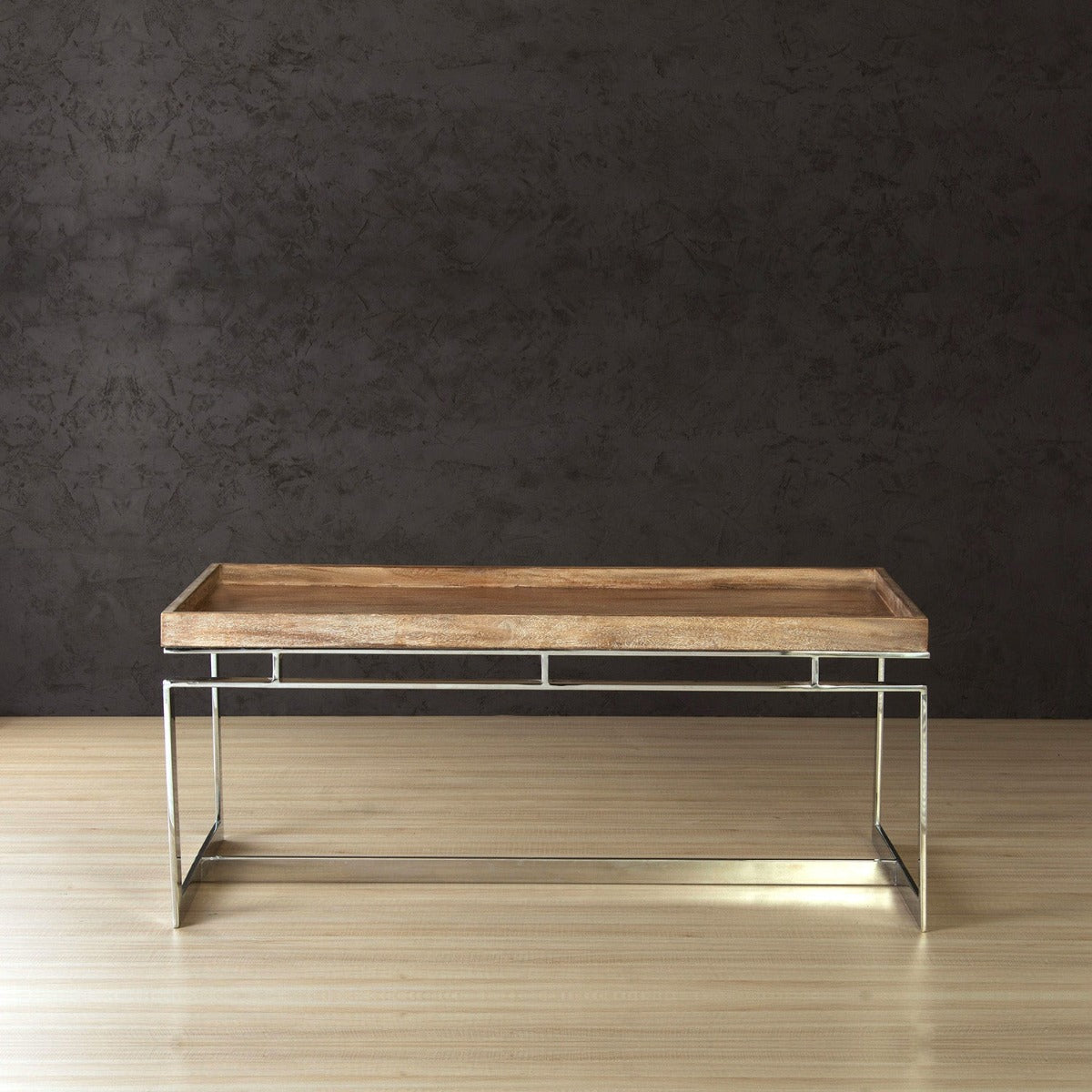 Crest Wooden Coffee Table In Chrome Finish