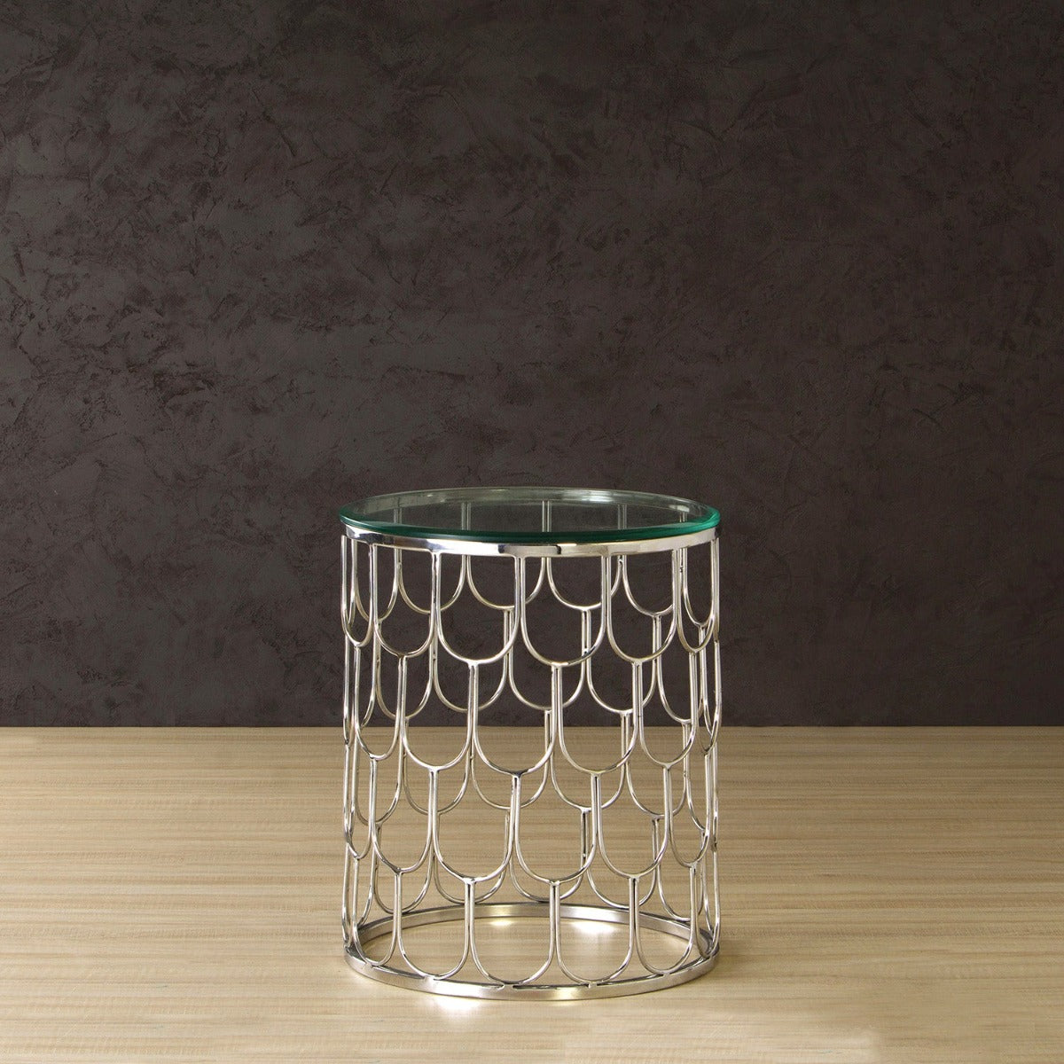 Serenity Round Glass Side Table In Chrome Finish