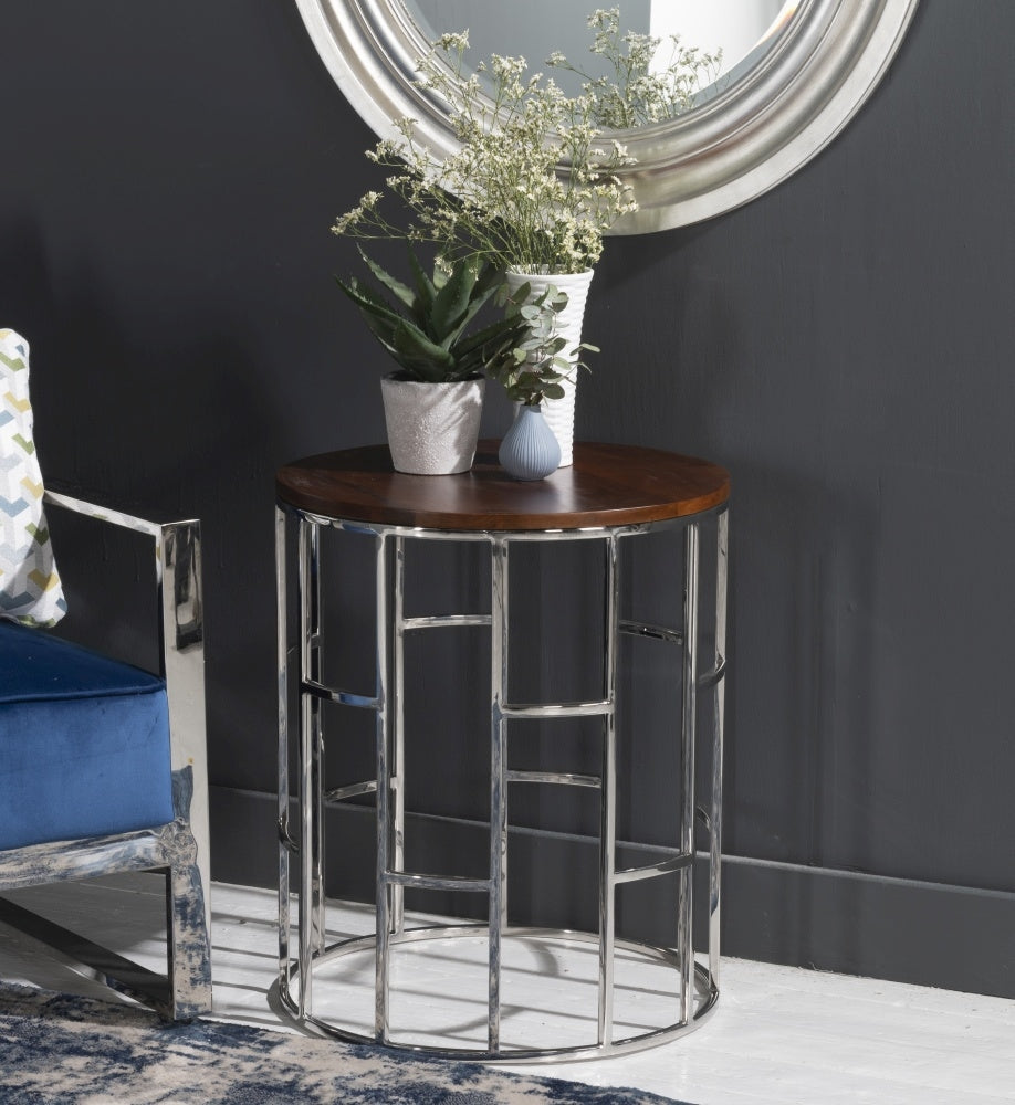 Grace Wooden Side Table In Chrome Finish