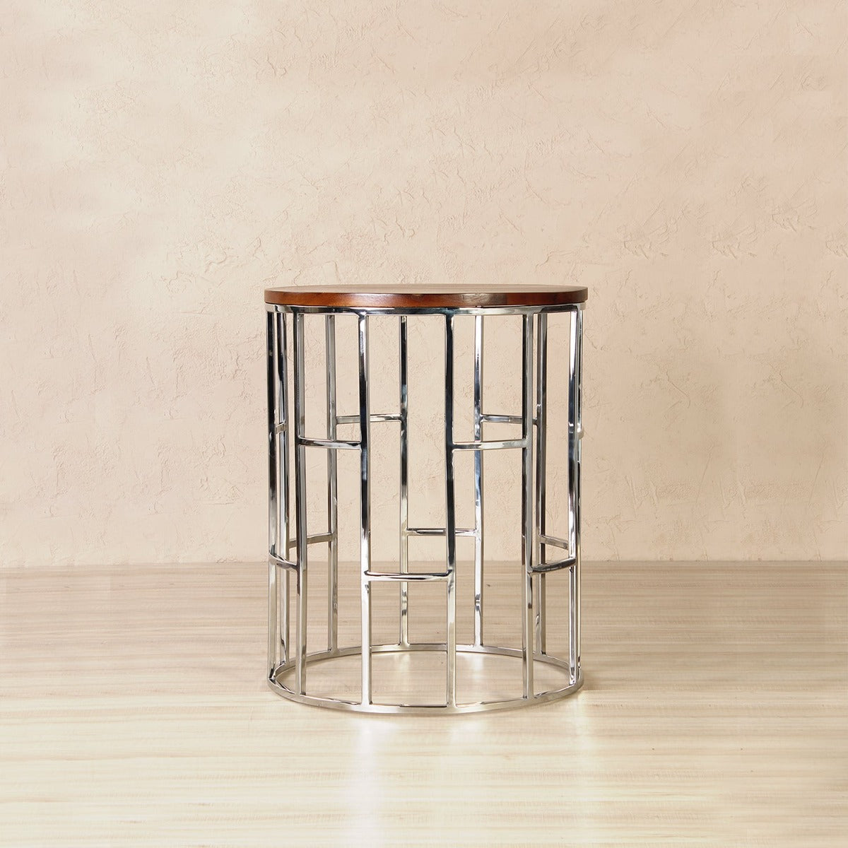 Grace Wooden Side Table In Chrome Finish