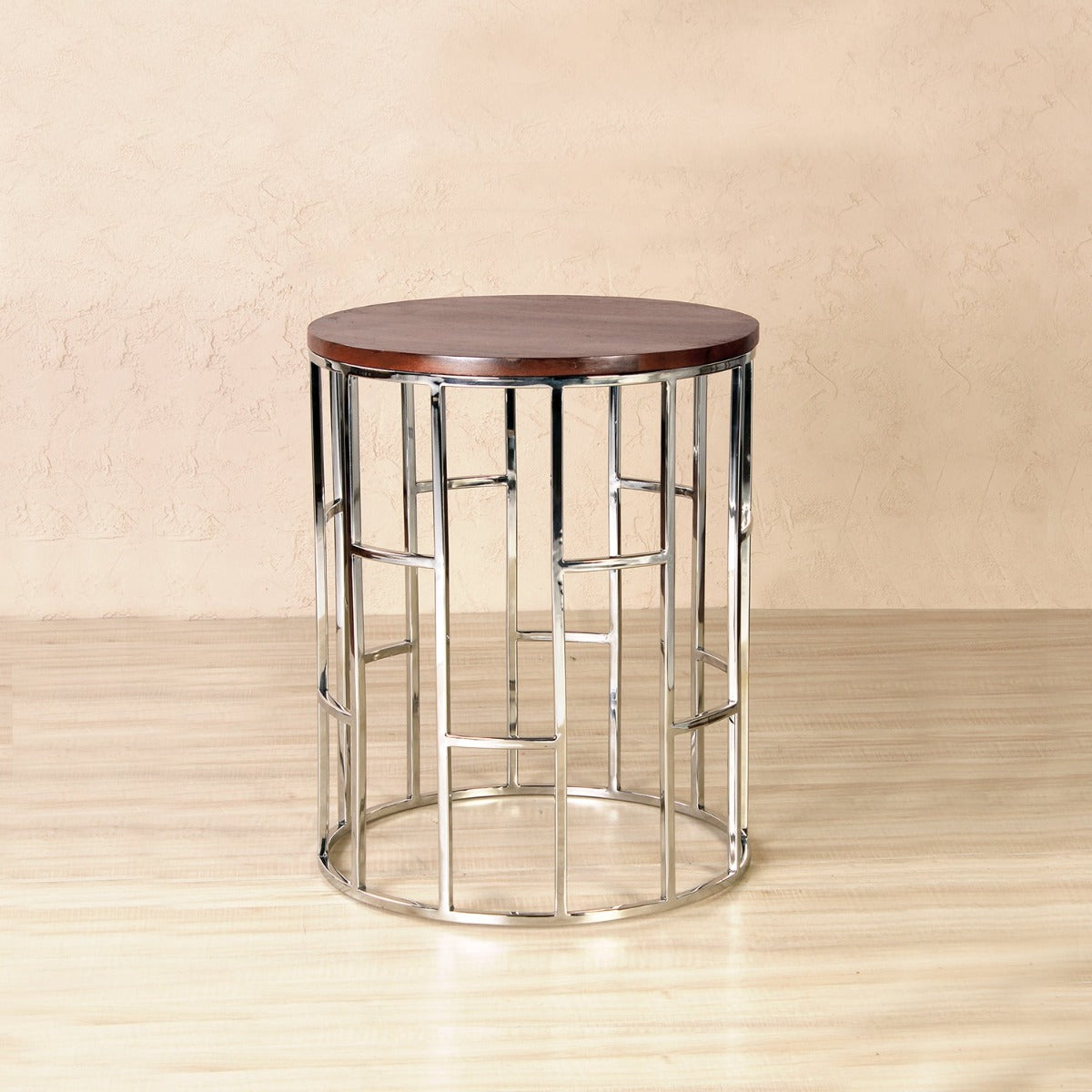 Grace Wooden Side Table In Chrome Finish