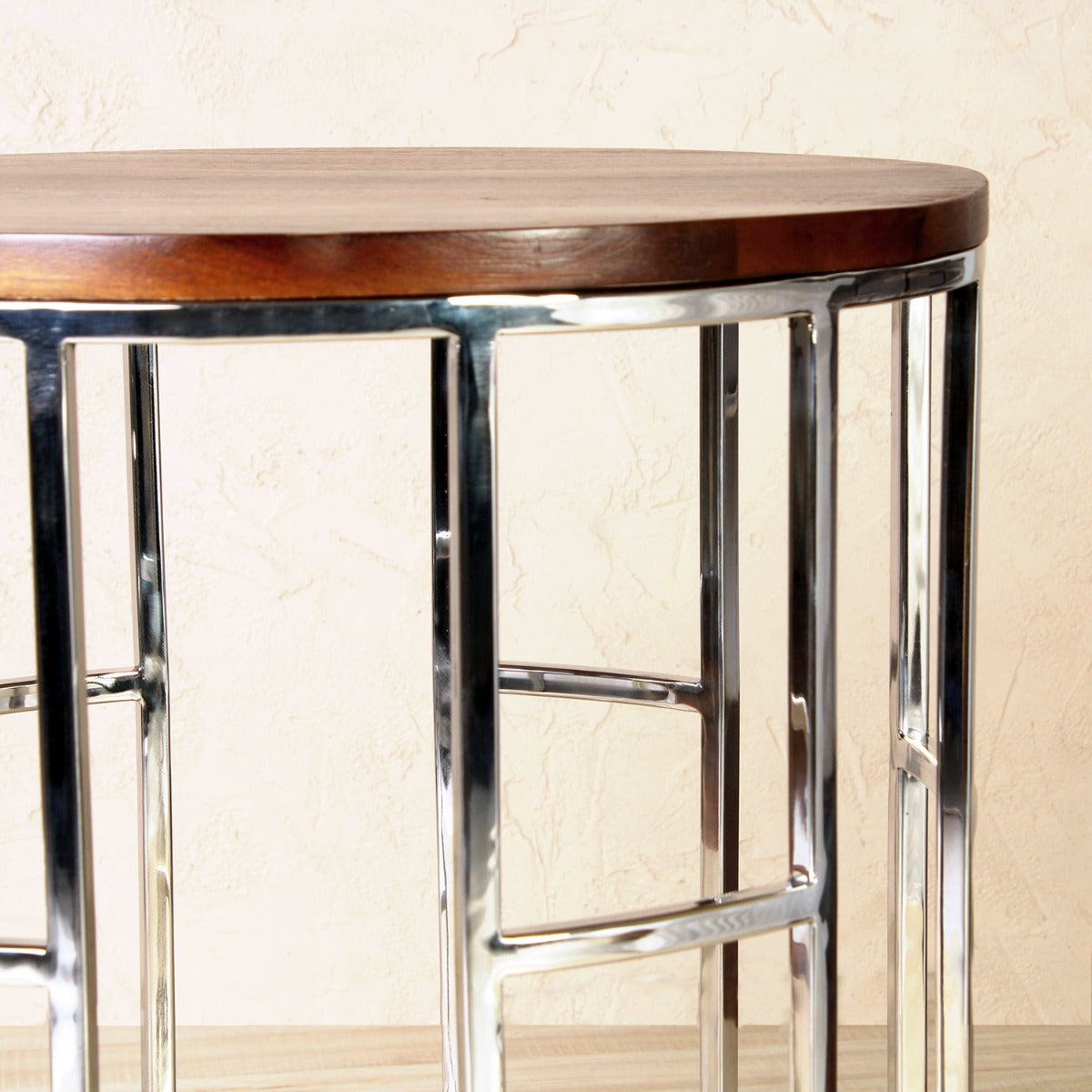 Grace Wooden Side Table In Chrome Finish