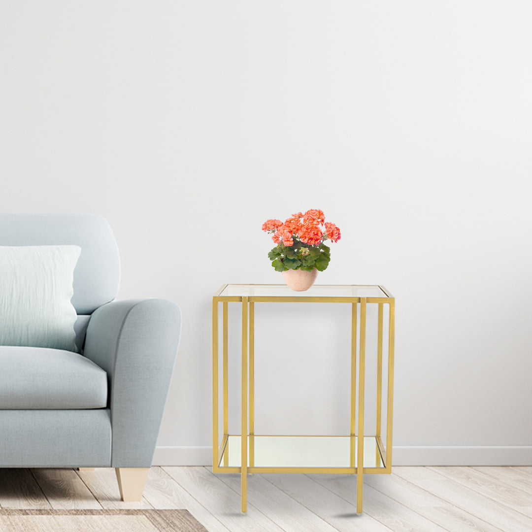 Ivy Glass Side Table In Gold Finish