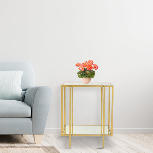 Ivy Glass Side Table In Gold Finish