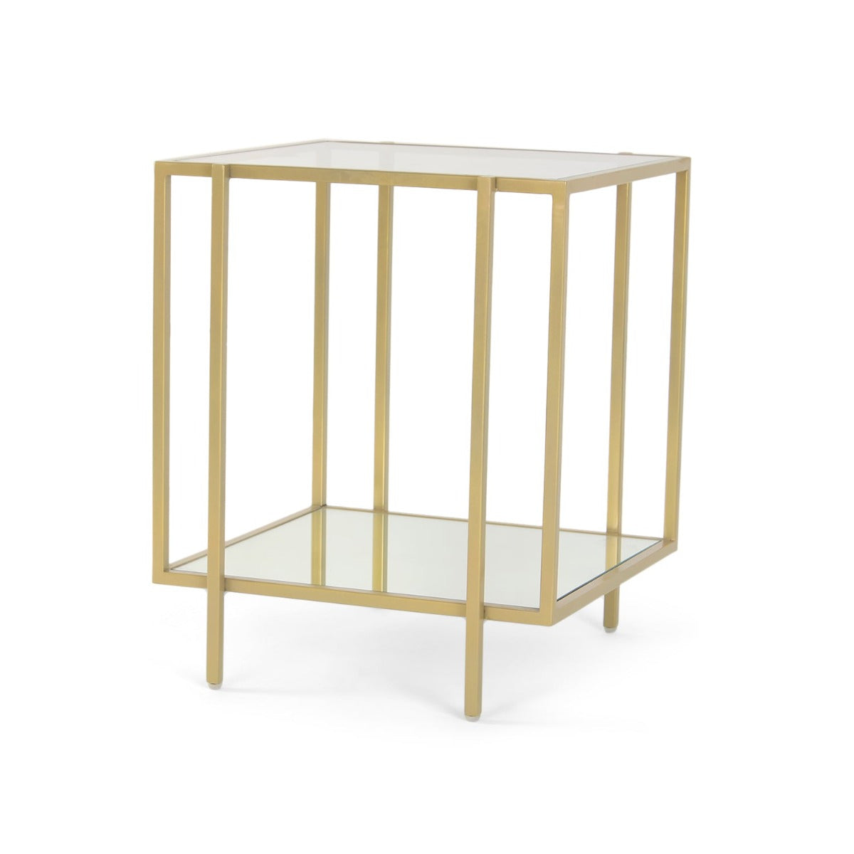 Ivy Glass Side Table In Gold Finish