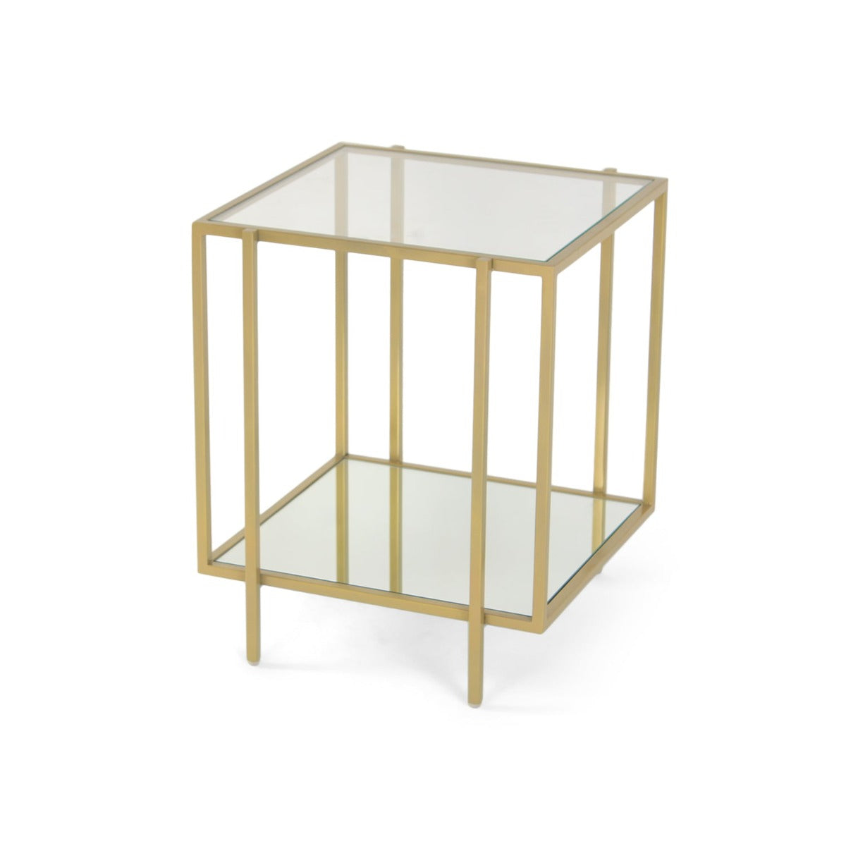 Ivy Glass Side Table In Gold Finish