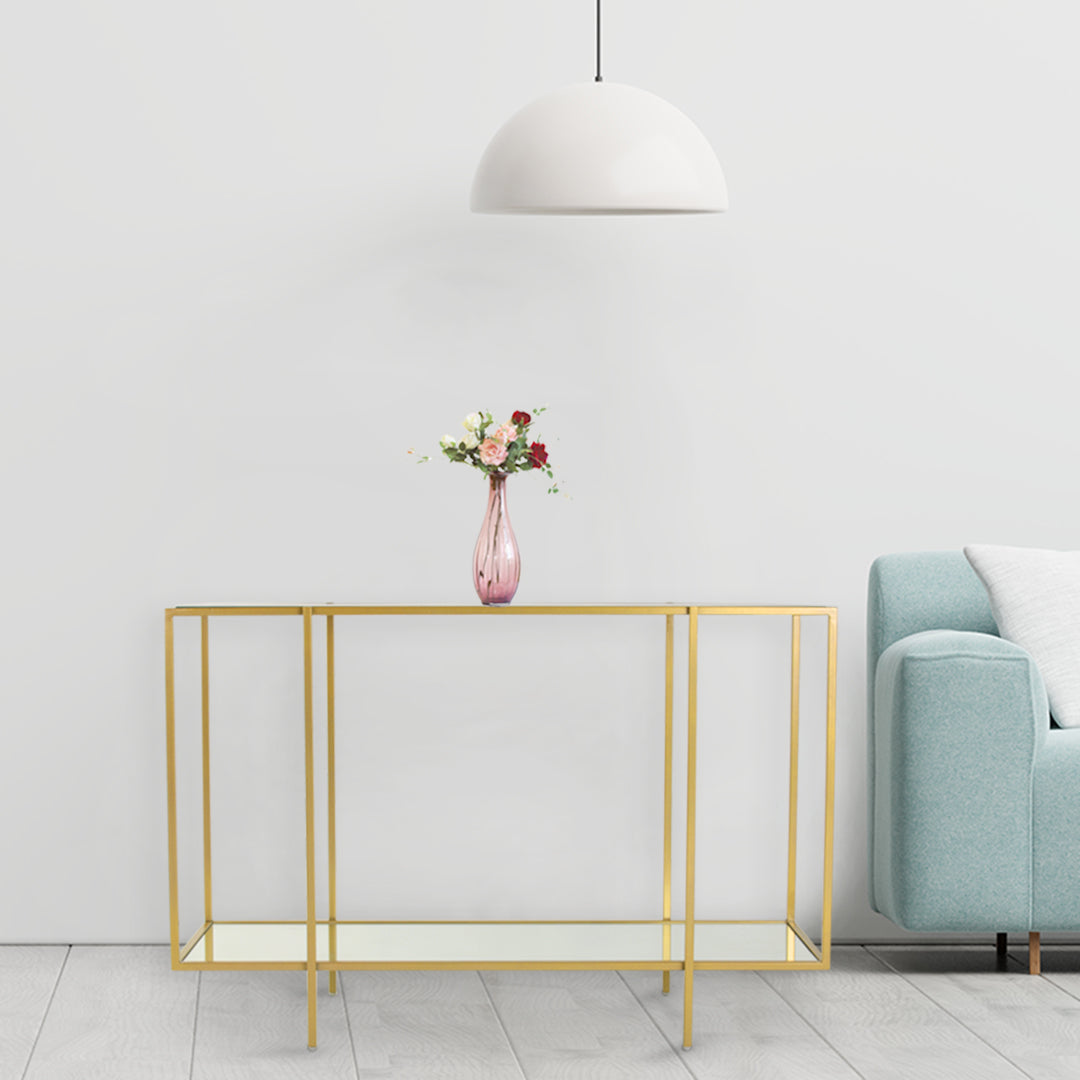 Halo Glass Console Table In Gold Finish