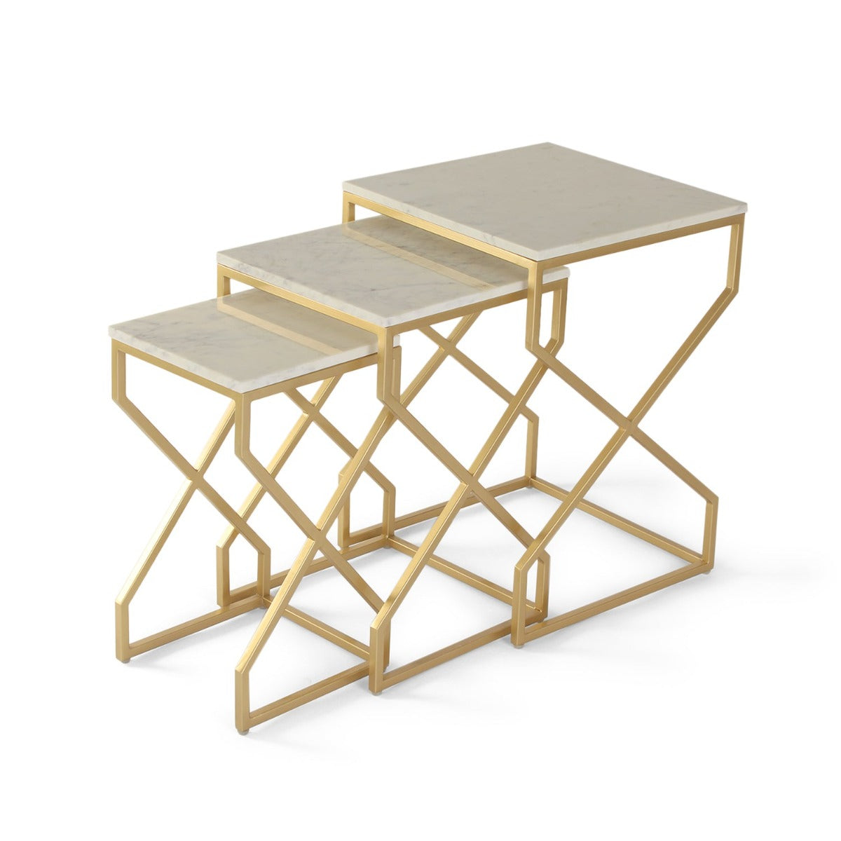 Luxor Marble Nesting Table In Gold Finish (Set Of 3)