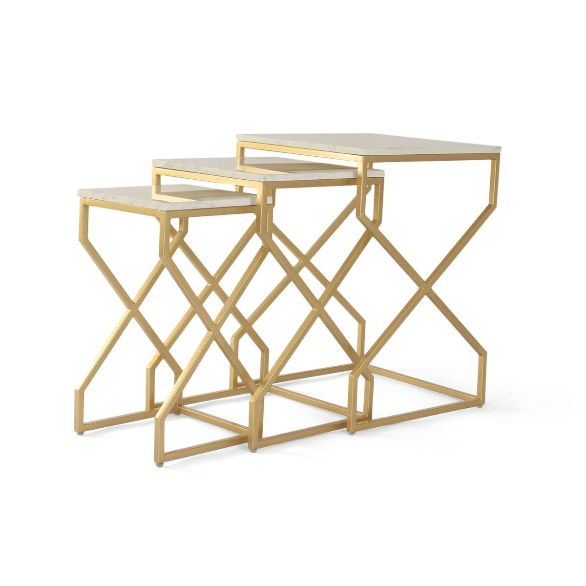 Luxor Marble Nesting Table In Gold Finish (Set Of 3)