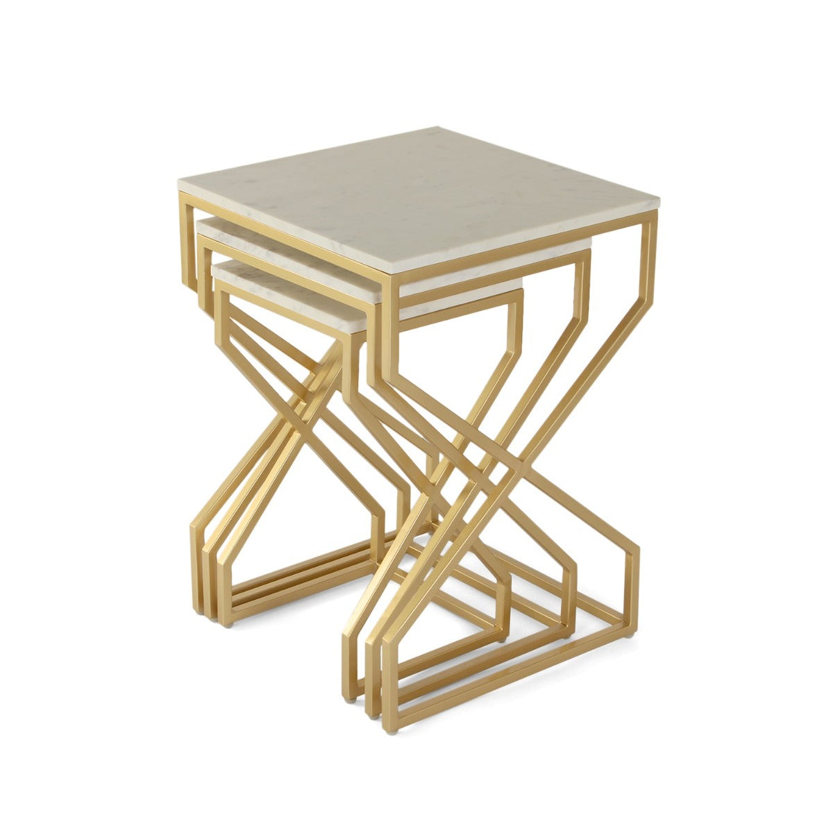 Luxor Marble Nesting Table In Gold Finish (Set Of 3)