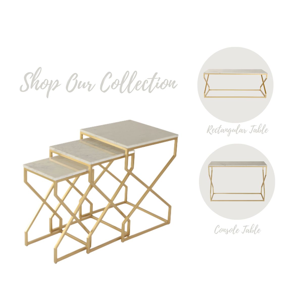 Luxor Marble Nesting Table In Gold Finish (Set Of 3)