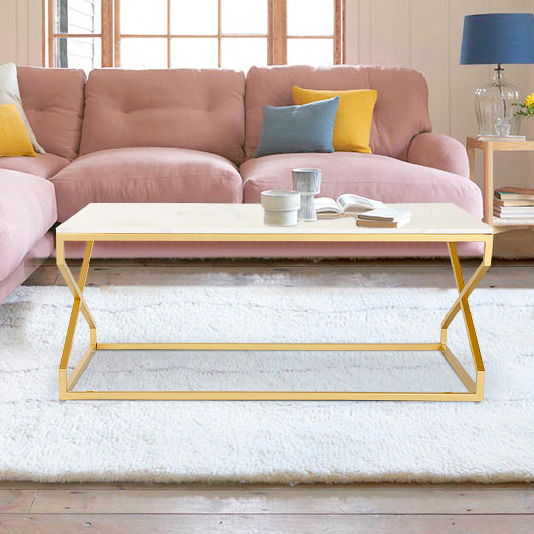 SteamySurface Marble Coffee Table In Gold Finish