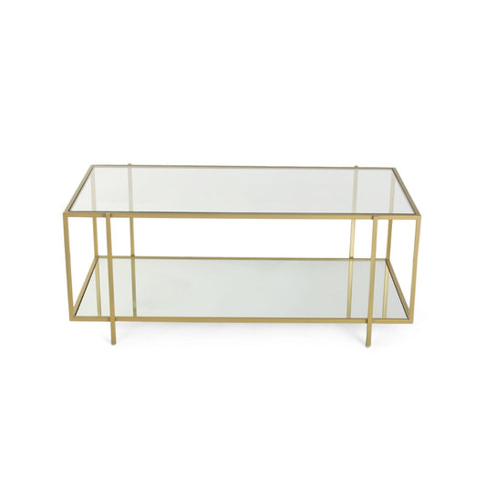 Blend Bench Rectangle Glass Coffee Table In Gold Finish